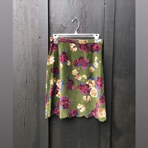 vintage olive floral pencil skirt